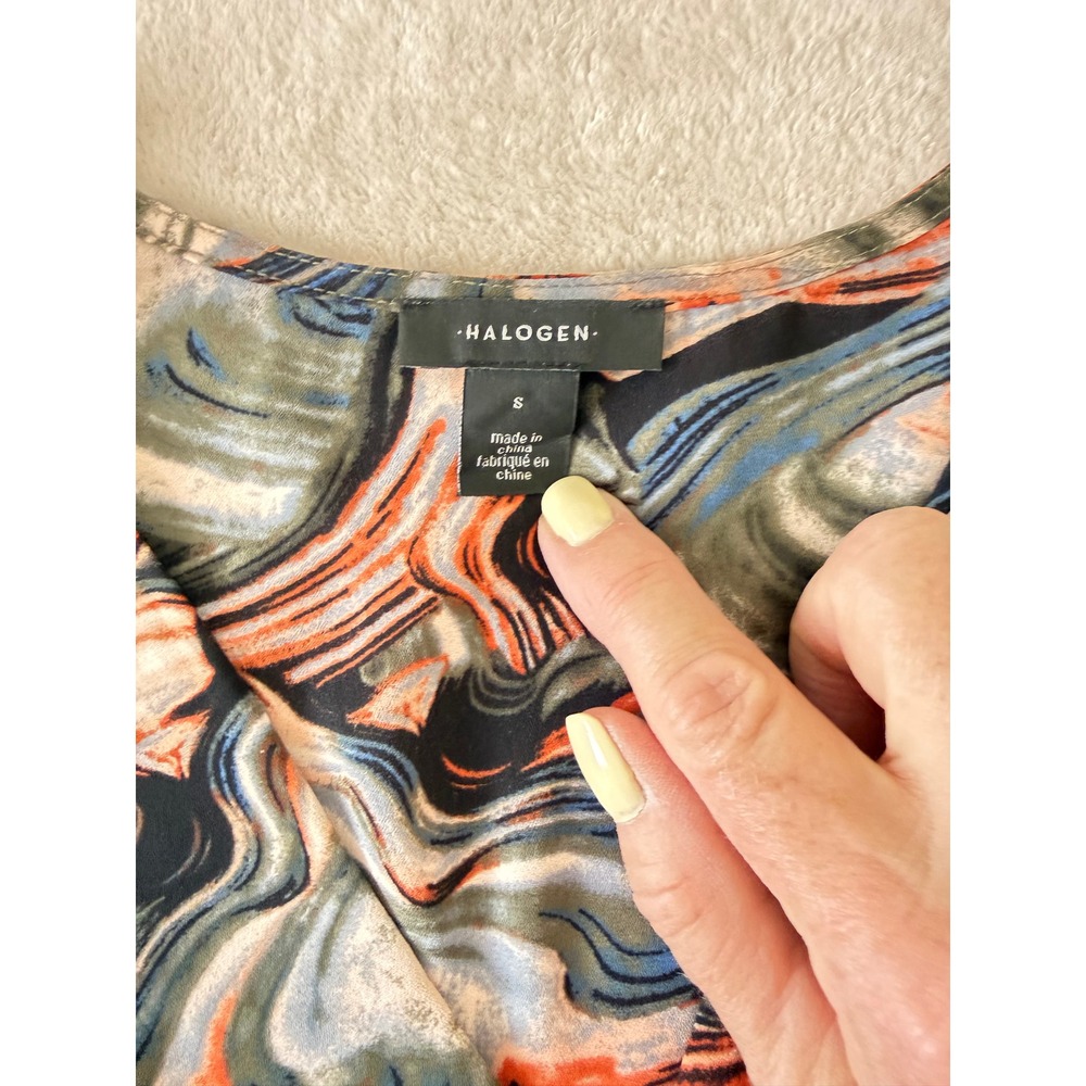 Halogen Abstract Marble Print Faux Wrap Blouse V-Neck Long Sleeve Multicolor S - Picture 4 of 9